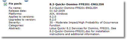 Image:Quickr 8.2 Fix Pack 1 available