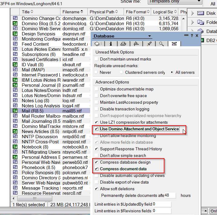 Image:Enabling DAOS on the Domino mail template