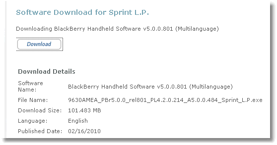 Image:Sprint BlackBerry Tour 9630 Device OS 5.0 is available