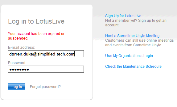Image:The cloud apparently has no contact options - when LotusLive goes bad