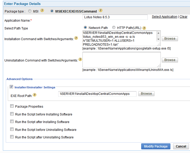 Image:Using ManageEngine’s DesktopCentral to deploy Lotus Notes