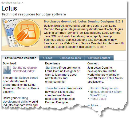Image:Where to get the FREE Domino Designer and a few XPages resources