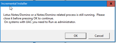 Image:You’re installing a new fix pack or IF on Domino and Windows won’t let you